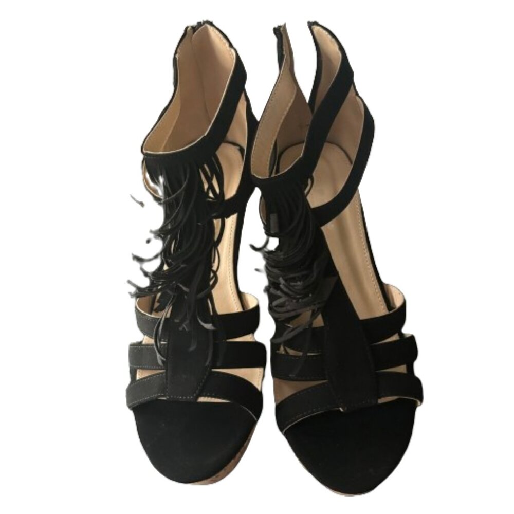 Via Pinky Collection Black Piper Wedge Sandal Size 9